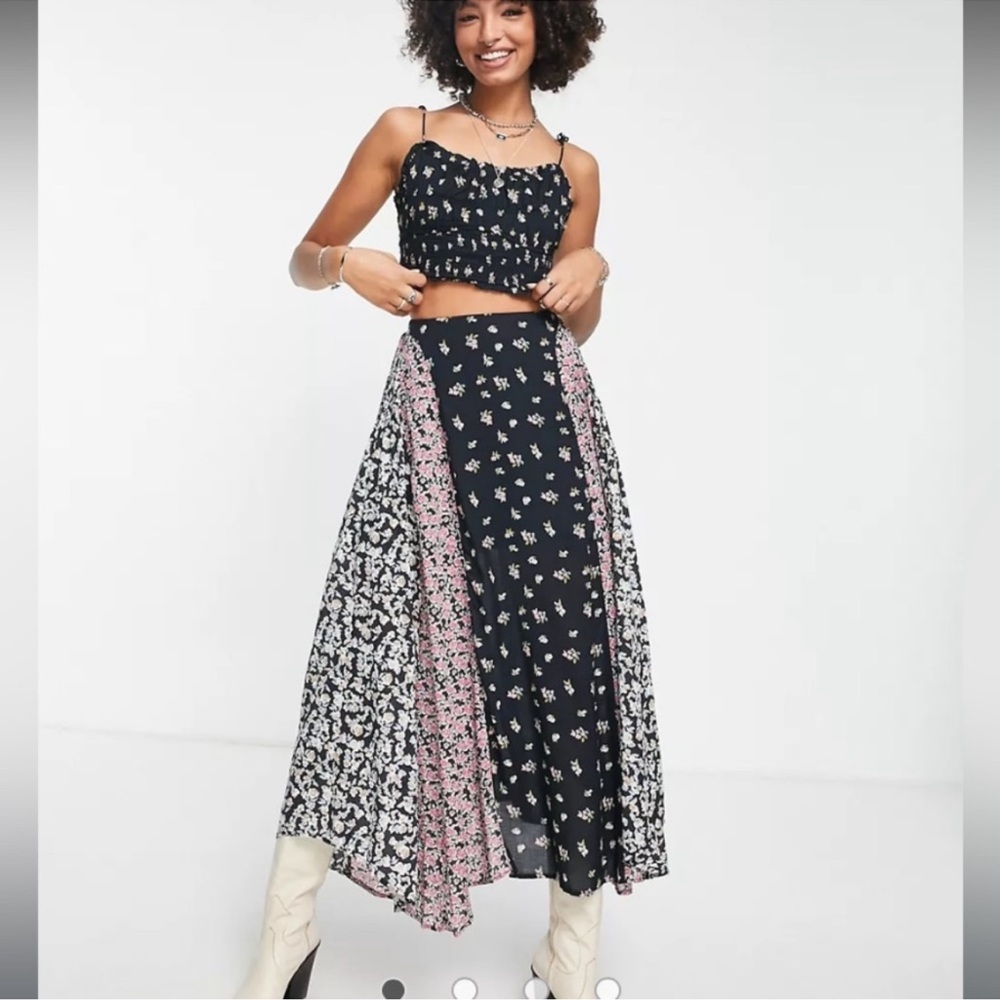 FREE PEOPLE KAIA SET SMOCKED CROP TOP & MAXI SKIRT IN TWILIGHT Medium